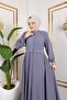 Collar and Waist Embroidery Detailed Ferace - Gray / F0143 - 7