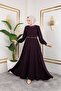 Collar and Waist Embroidery Detailed Ferace - Plum / F0143 - 3