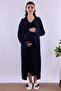 Cotton Piece Maternity Nightgown Set with Dressing Gown and Breastfeeding Feature Effortt - Navy Blue - 3