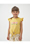 Girl's Front-Tie T-Shirt and Knitted Muslin Shorts Summer Two-Piece Set Yellow - 3