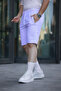 Men's Lilac Comfort Fit Molded Waist Elastic Side Double Pocket Textured Fabric Shorts & Bermuda