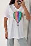 Women's White V-Neck Large Size Balloon Sequin Sequin Embroidered 100% Cotton T-Shirt - 4