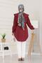 Wide Collar Tunic with Lace-Up Waist - Burgundy - 5