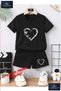 Children's Butterfly Heart Custom Printed Crew Neck T-Shirt - Shorts Set