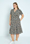Patterned Cotton Kimono Collar Back Tie Pocket Short Sleeve Plus Size Dress - 3
