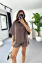 Brown Straw Belted Shirt Shorts Set - 51036 - 3