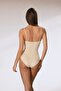 Rope Strap Snap Fastener Bodysuit Cotton Undershirt Beige - 3