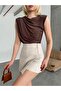 Women's Shirred Sandy Fabric Sleeveless Blouse - 2