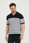 Men's Polo Neck Black Knitwear T-Shirt with White Stripe Detail - 8