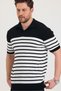 Men's Polo Neck Black Knitwear T-Shirt with White Stripe Detail - 7