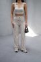 Women's Beige 2-Thread High Waist Drawstring Waist Striped Wide Leg Seasonal Sweatpants - 4