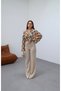 Women's Beige Linen High Waist Wide Leg Waist Lace up Palazzo Summer Pants - 2