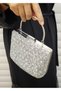 Women's Silvery Handle Detailed Chain Long Strap Evening Dress Bag - 4