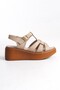 Genuine Leather Beige Padding Sole Platform Orthopedic Women's Sandals Tmd 2025221 - 3