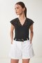 Women's Black Openwork Summer Knitwear Blouse Wa00001 - 2