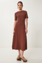 Women's Brown Flared Midi Summer Knit Dress ZH00047