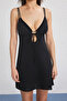 Siyah Dokuma Cut Out Detaylı %100 Pamuk Plaj Mini Elbise TBESS25EL00141 - 3