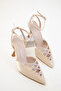 Beige Satin Women's Classic Heeled Shoes 20460 - 2