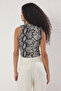 Bej Animal baskılı Halter Yaka Fitted/Vücuda Oturan Crop Esnek Örme Bluz TWOSS22BZ0879 - 4