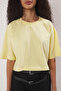Sarı Relaxed/Rahat Kalıp %100 Kalın Pamuklu Crop Örme T-Shirt TWOSS23TS00038 - 3