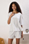 Çok Renkli 3'lü %100 Pamuklu Çiçekli Şortlu Örme Pijama Takımı THMSS25PT00419 - 2