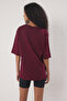 Bordo %100 Pamuk Ördek Nakışlı Rahat/Relaxed Kesim Bisiklet Yaka Örme T-Shirt TWOSS25TS00201 - 4