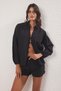 Black Woven 100% Cotton Beach Shirt-Shorts Set Tbess25Au00077 - 2