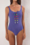 Blue Eyelet Detailed U-Neck Covered Regular Swimsuit Tbess20Ma0137 - 3