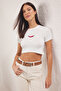 Ecru Pepper Embroidered Viscose/Soft Fabric Crop Crew Neck Stretchy Knitted Blouse Twoss23Bz00198 - 2