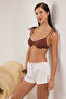 Ecru Denim Accessory Detailed 100% Cotton Beach Mini Regular Waist Shorts & Bermuda Tbess25Sr00014 - 3