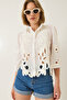 Women's Ecru Süzene Embroidered Openwork Cotton Shirt 60251799 - 3