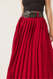 Women's Burgundy Double Belted Pleated Long Skirt with Slit Detail 7167 60283219 - 5