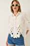 Women's Ecru Süzene Embroidered Openwork Cotton Shirt 60251799 - 4