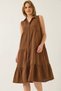 Women's Bitter Brown Shirt Collar Buttoned Muslin Loose Muslin Dress 70320 60283221
