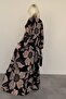 Black Print Button Long Sleeve Dress Mg2397 - 4