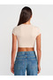 31810 Crew Neck Crop T-Shirt-Beige - 2