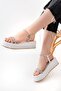 861-1100 White Daily Silver Stone Wedge Women's Sandals - 2