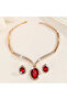 Big Red Stone Design Necklace Earring Set - 4