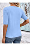 2 Pcs Summer Blouse V-Neck Lycra Short Sleeve Knitwear Blouse Baby Blue-Grey - 2