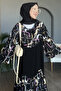 فستان غارنيلي كاجوال منقوش بخطوط SK-8473 - 5