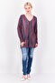 Women V Neck Long Sleeve Yarn Dye Tunic Top, Multicolor - 3