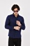 Slim Fit Navy Blue Italian Collar Cotton Men's Shirt - 3