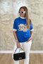 Women's Blue Vintage Lace Detailed Printed T-Shirt - 7