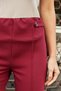 Women's High Waist Front Stitched Waist Epaulette Buttoned Pipe Leg Lightweight Lycra Fabric Trousers-Burgundy - 7