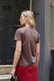 Women's V-Neck Short Sleeve Lycra Span Fabric Stylish T-Shirt Blouse-Coffee - 4