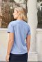 Women's V-Neck Short Sleeve Lycra Span Fabric Stylish T-Shirt Blouse-Light Blue - 4