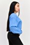 Women Crew Neck Long Sleeves Cropped Sweatshirt, Blue - 4