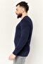 Men Crew Neck Embroidered Logo Long Sleeves Sweatshirt, Dark Navy - 3