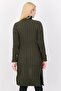 Women Split Neck Textured Cardigans, Dark Olive - 3