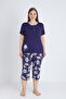 Women's Plus Size Viscose Fabric Short Sleeve Capri Suit 14673 - 2